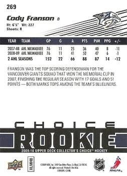2009-10 Collector's Choice #269 Cody Franson Back