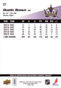 2009-10 Collector's Choice #27 Dustin Brown Back