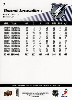 2009-10 Collector's Choice #7 Vincent Lecavalier Back