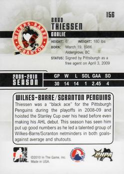 2009-10 In The Game Heroes and Prospects #156 Brad Thiessen Back