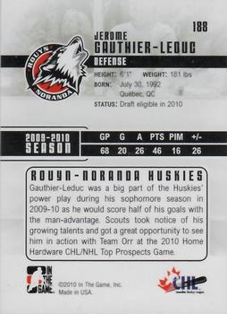 2009-10 In The Game Heroes and Prospects #188 Jerome Gauthier-Leduc Back