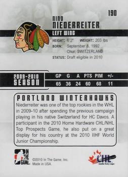 2009-10 In The Game Heroes and Prospects #190 Nino Niederreiter Back