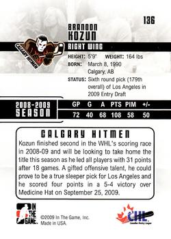 2009-10 In The Game Heroes and Prospects #136 Brandon Kozun Back