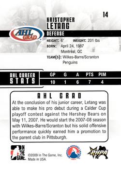 2009-10 In The Game Heroes and Prospects #14 Kristopher Letang Back