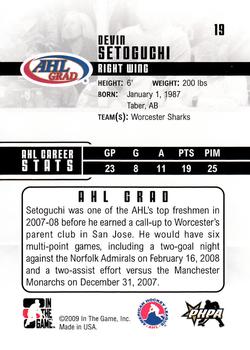 2009-10 In The Game Heroes and Prospects #19 Devin Setoguchi Back
