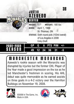 2009-10 In The Game Heroes and Prospects #38 Justin Azevedo Back