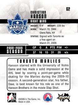 2009-10 In The Game Heroes and Prospects #62 Christian Hanson Back