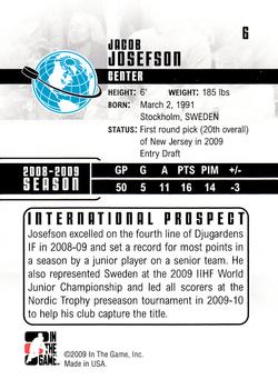 2009-10 In The Game Heroes and Prospects #6 Jacob Josefson Back