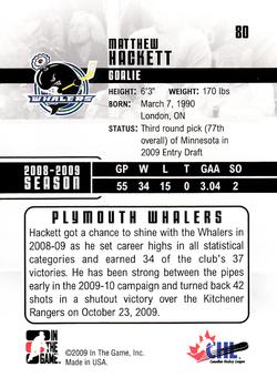 2009-10 In The Game Heroes and Prospects #80 Matt Hackett Back