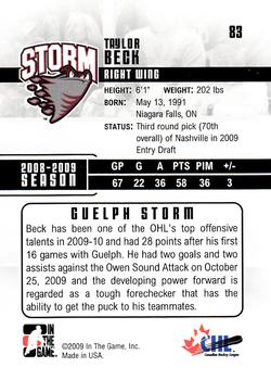 2009-10 In The Game Heroes and Prospects #83 Taylor Beck Back