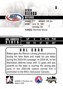 2009-10 In The Game Heroes and Prospects #9 Kevin Bieksa Back