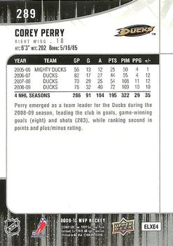 2009-10 Upper Deck MVP #289 Corey Perry Back