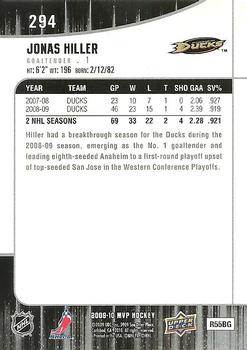 2009-10 Upper Deck MVP #294 Jonas Hiller Back