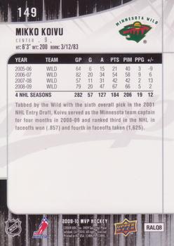 2009-10 Upper Deck MVP #149 Mikko Koivu Back