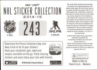 2014-15 Panini Stickers #243 Arizona Coyotes Away Jersey Back