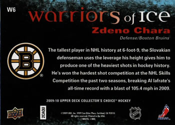 2009-10 Collector's Choice - Warriors of Ice #W6 Zdeno Chara Back