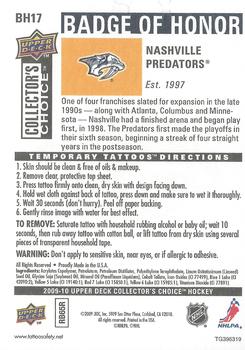 2009-10 Collector's Choice - Badge of Honor #BH17 Nashville Predators Logo Back