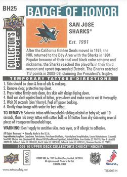 2009-10 Collector's Choice - Badge of Honor #BH25 San Jose Sharks Logo Back