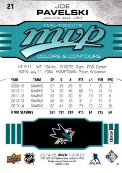 2014-15 Upper Deck MVP - Colors and Contours #21 Joe Pavelski Back