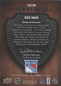 2014-15 Upper Deck MVP - Souvenirs Combos #SJS-RN Rick Nash Back
