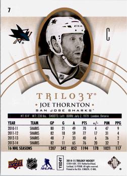 2014-15 Upper Deck Trilogy #7 Joe Thornton Back