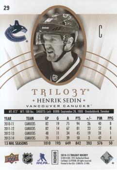 2014-15 Upper Deck Trilogy #29 Henrik Sedin Back