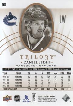 2014-15 Upper Deck Trilogy #58 Daniel Sedin Back