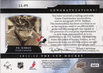 2011-12 Upper Deck The Cup - Limited Logos Autographs #LL-PS P.K. Subban Back