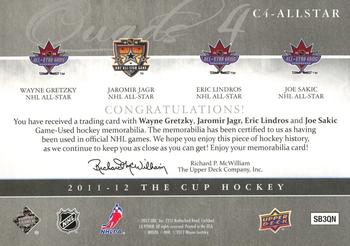 2011-12 Upper Deck The Cup - Quads Jerseys #C4-ALLSTAR Wayne Gretzky / Jaromir Jagr / Eric Lindros / Joe Sakic Back