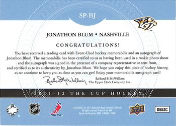 2011-12 Upper Deck The Cup - Signature Patches #SP-BJ Jonathon Blum Back