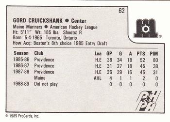 1989-90 ProCards AHL #62 Gord Cruickshank Back