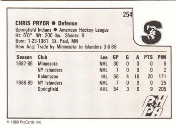 1989-90 ProCards AHL #254 Chris Pryor Back