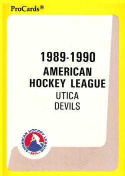 1989-90 ProCards AHL #202 Utica Checklist Front