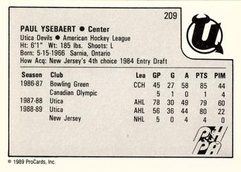 1989-90 ProCards AHL #209 Paul Ysebaert Back
