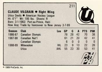1989-90 ProCards AHL #211 Claude Vilgrain Back