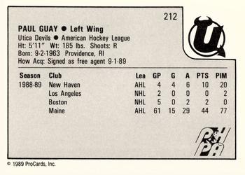 1989-90 ProCards AHL #212 Paul Guay Back