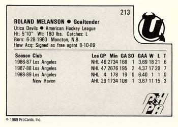 1989-90 ProCards AHL #213 Roland Melanson Back