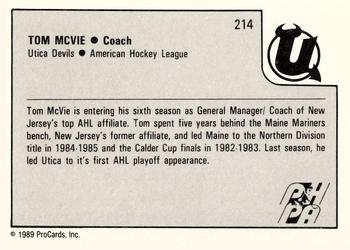 1989-90 ProCards AHL #214 Tom McVie Back