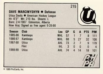 1989-90 ProCards AHL #215 Dave Marcinyshyn Back