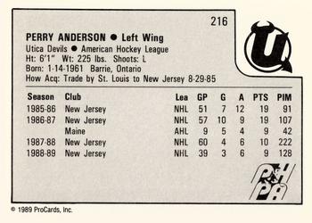 1989-90 ProCards AHL #216 Perry Anderson Back