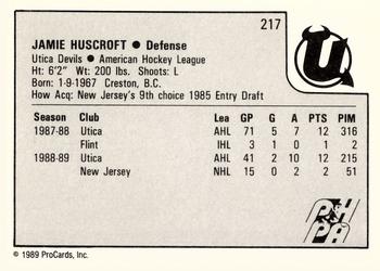 1989-90 ProCards AHL #217 Jamie Huscroft Back
