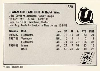 1989-90 ProCards AHL #220 Jean-Marc Lanthier Back
