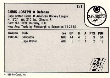 1989-90 ProCards AHL #131 Chris Joseph Back