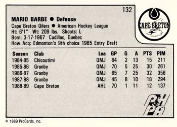 1989-90 ProCards AHL #132 Mario Barbe Back