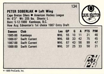 1989-90 ProCards AHL #134 Peter Soberlak Back