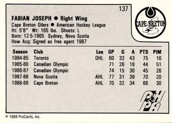1989-90 ProCards AHL #137 Fabian Joseph Back