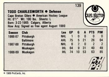 1989-90 ProCards AHL #139 Todd Charlesworth Back