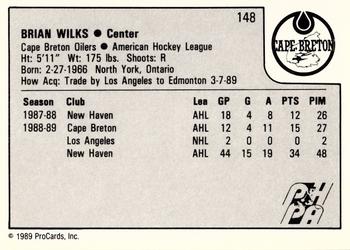 1989-90 ProCards AHL #148 Brian Wilks Back
