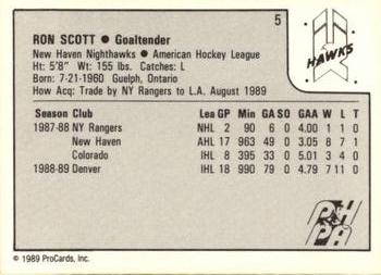 1989-90 ProCards AHL #5 Ron Scott Back