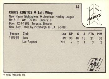 1989-90 ProCards AHL #14 Chris Kontos Back